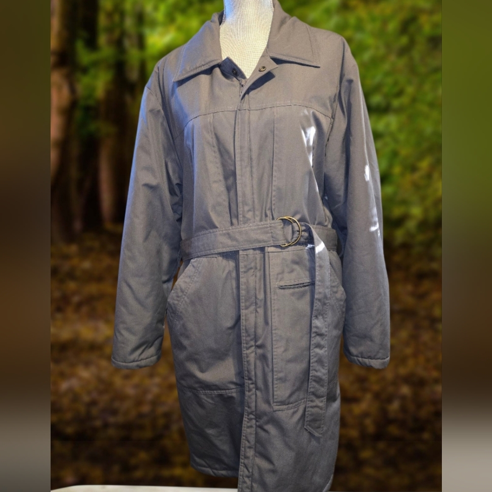 Clipper Mist Vintage Trench Coat Lined w Zipper Belt US Men's Size Large Long